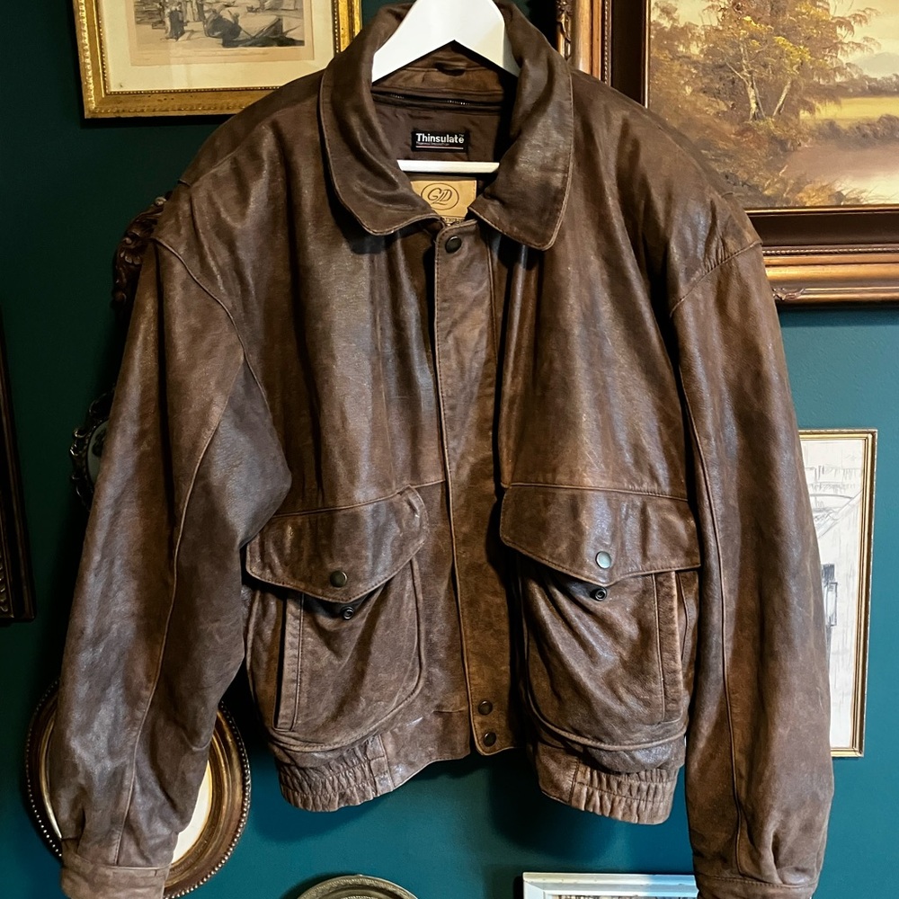 Men's Brown Leather Military Jacket